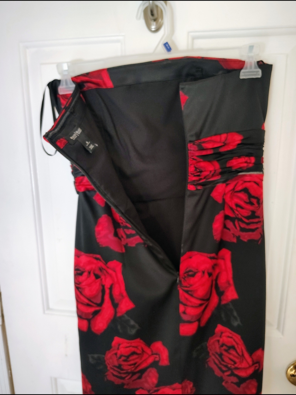 White House Black Market Strapless Black Dress with Red Rose Pattern - Picture 6 of 7
